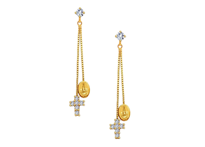 Gold Plated CZ Mother Mary Dangler Earring